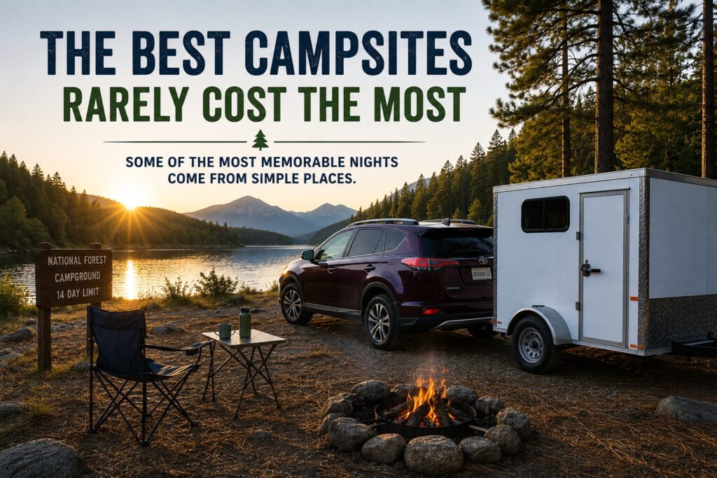 Golden hour lakeside camping serenity